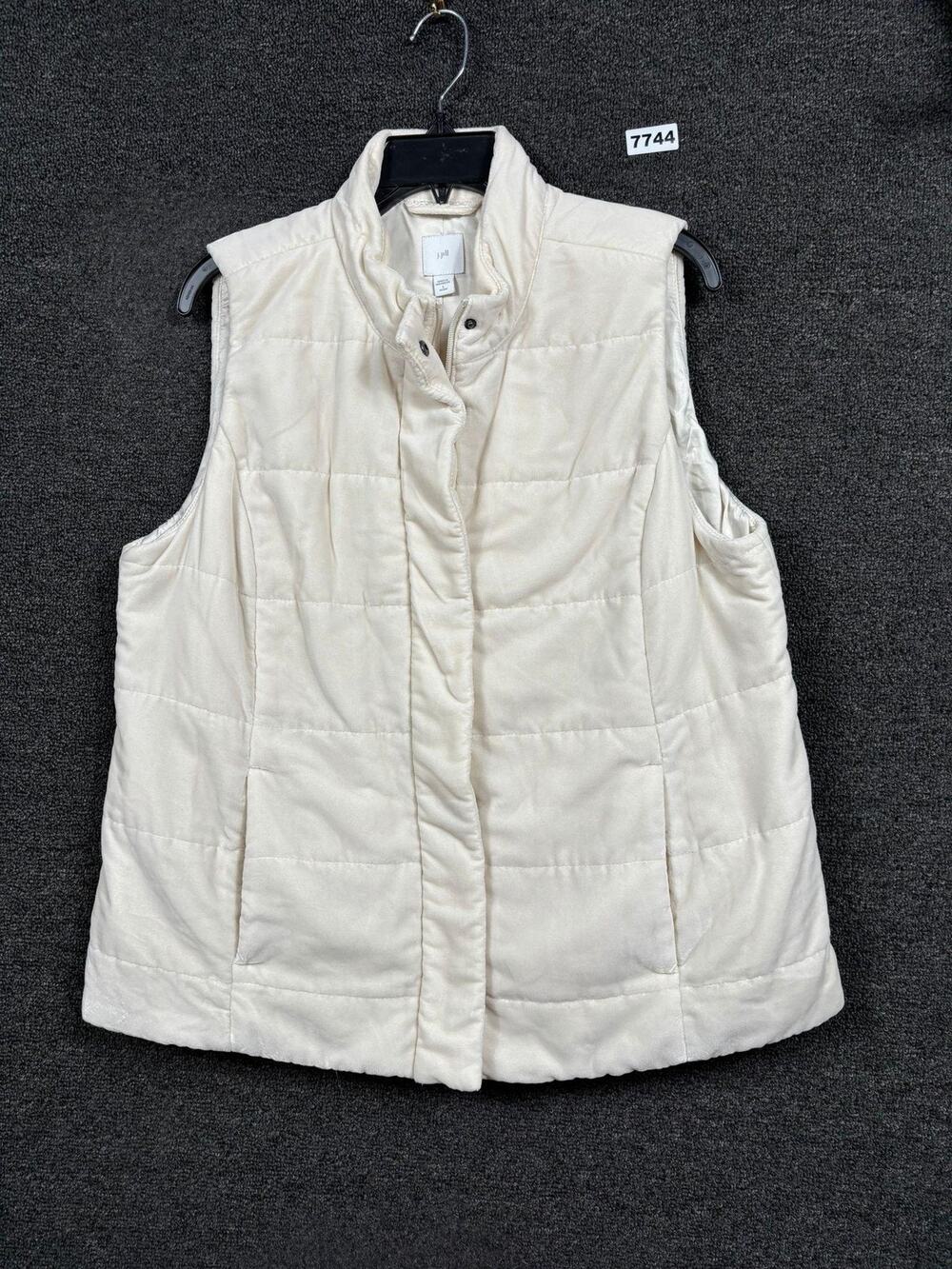 J Jill Vest Womens Petite Large White Quilted Zip Puffer Insulated Lined
